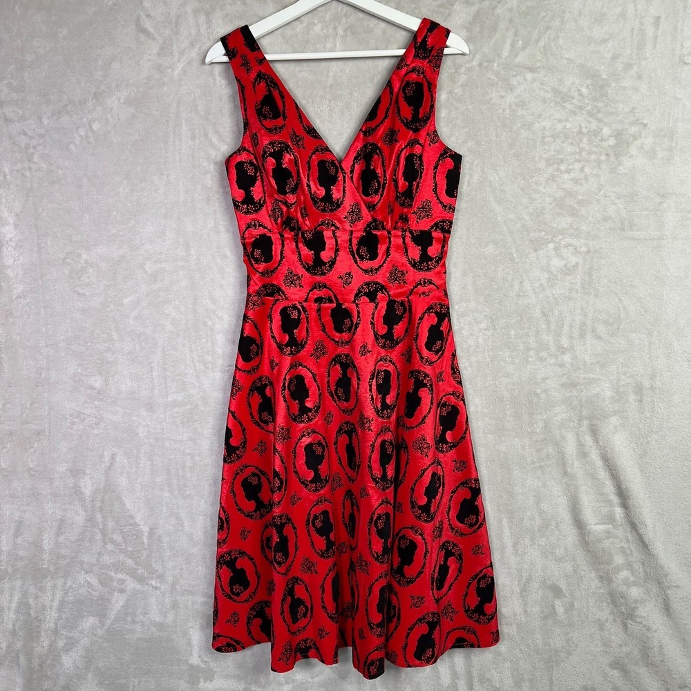 Jawbreaker Red Black Cameo Silhouette M Fit & Flare Dress Gothic Punk‎ Vtg Style